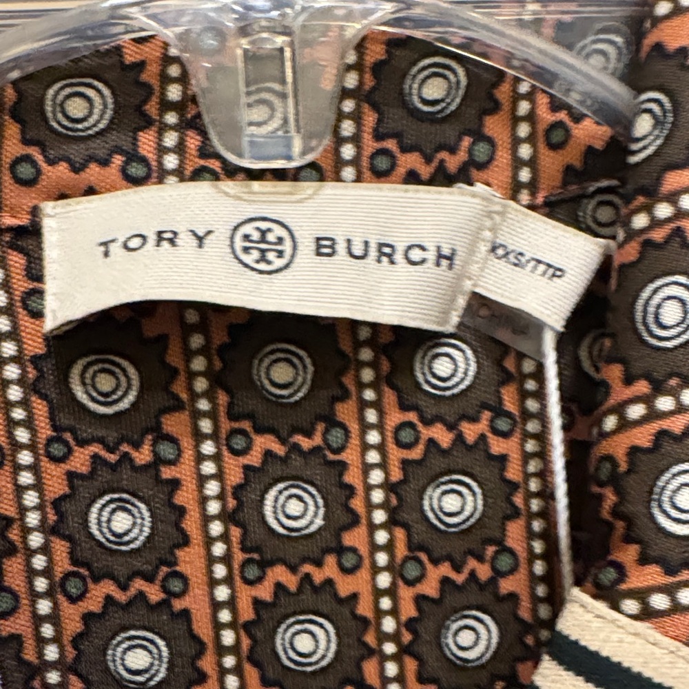 Tory Burch Black and Brown Geometric Long Sleeve Dress